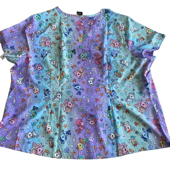 Tokidoki x Koi Scrub Top 3X Blowing Bubbles Leslie Print NWT - Picture 4 of 7